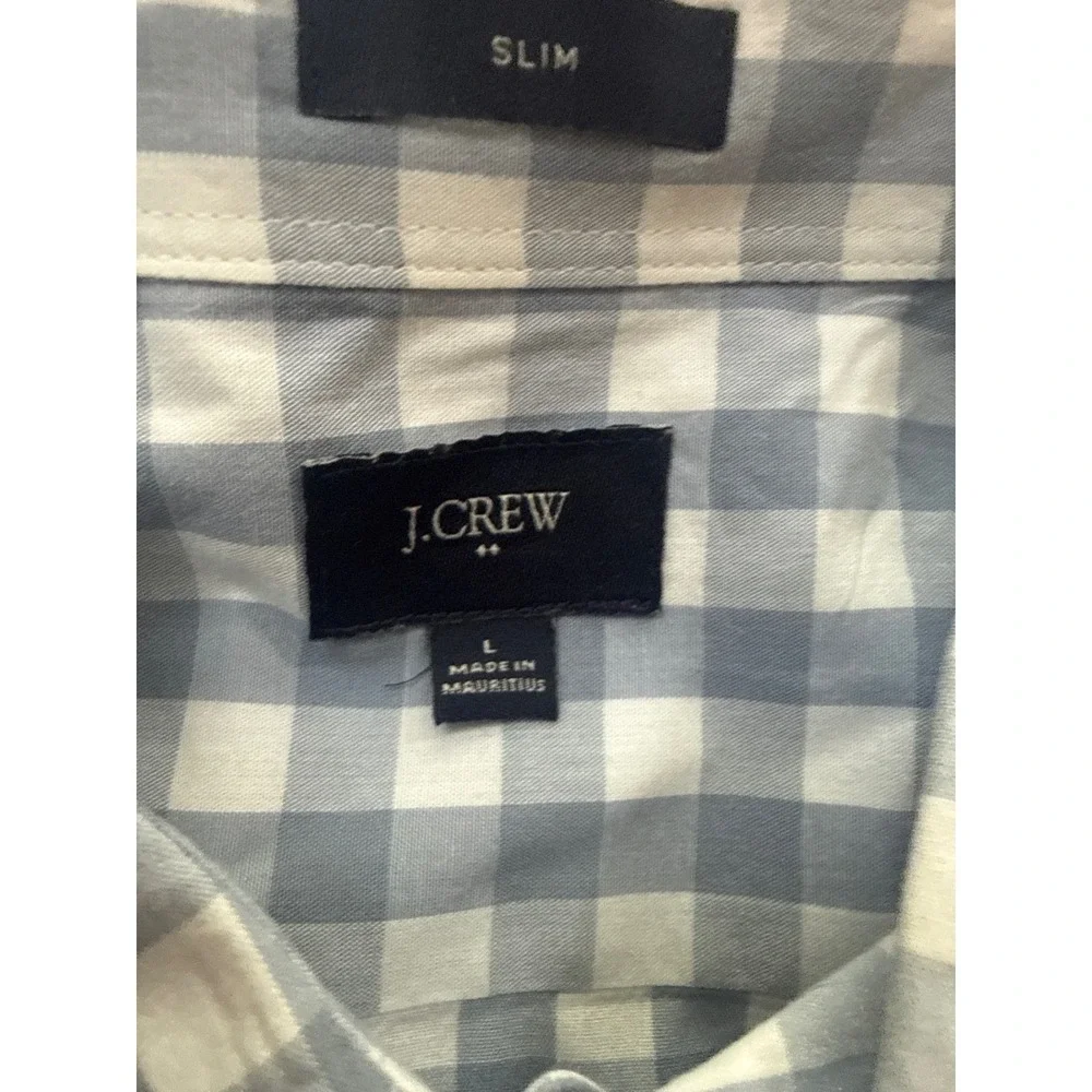 J Crew Slim Fit Blue White Gingham‎ Check Button Down Shirt Men's Size Large